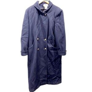 VTG  Worthington Essentials Wool Blend Navy Blue Long Line Double Breasted Gold